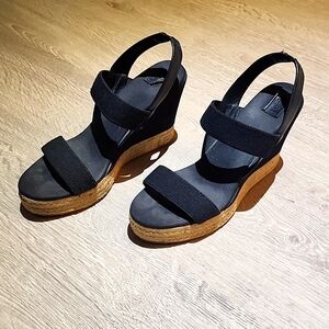 Tory Burch Two-Band Canvas Wedge Sandal, Black